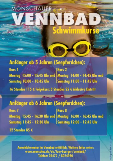 Das Bild zeigt den Flyer der Schwimmkurse für Anfänger