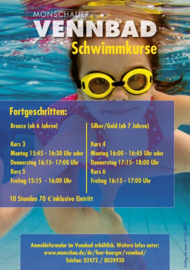 Das Bild zeigt den Flyer der Schwimmkurse für Fortgeschrittene