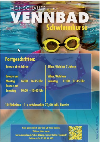 Das Bild zeigt den Flyer der Schwimmkurse für Fortgeschrittene