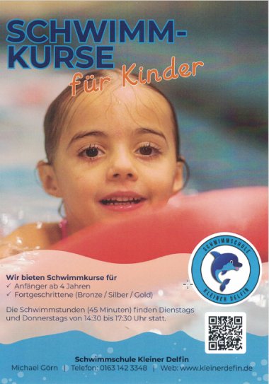 Das Bild zeigt den Flyer der Schwimmschule kleiner Delfin